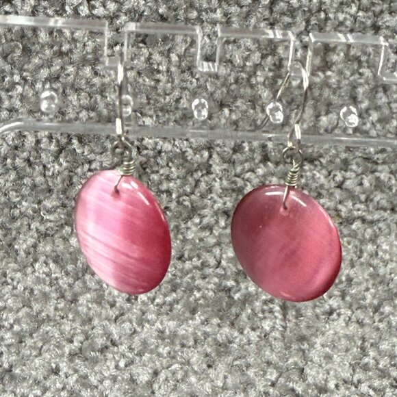 Pink Cats Eye Drop Earrings With Silver Tone Hooks Pierced Women Jewelry - Picture 10 of 14